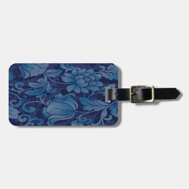 Custom Graceful Blue Floral Luggage Tag (Front Horizontal)