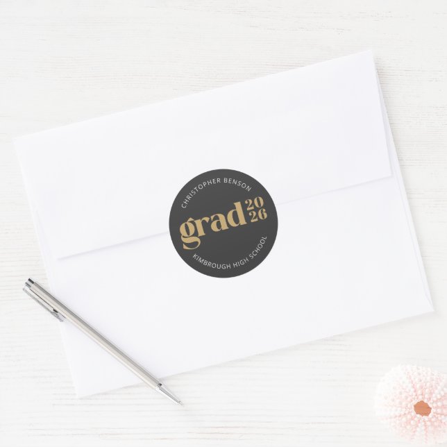 Custom Grad 2026 Charcoal Gold Graduation Seals (Envelope)
