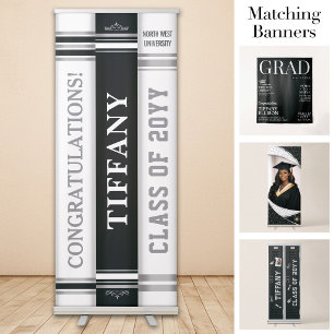 Custom Grad Books Banner, Graduation Black White Retractable Banner