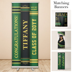 Custom Grad Books Banner, Graduation Green Gold Retractable Banner
