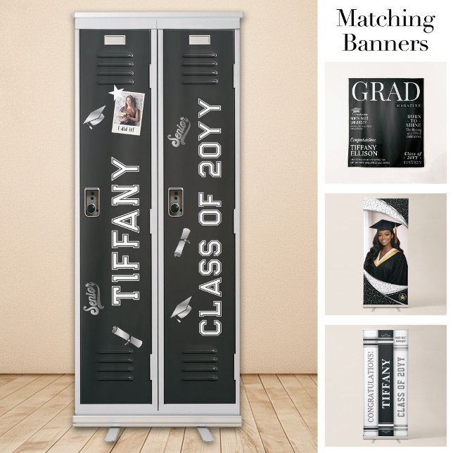 Custom Grad Locker Banner, Graduation Black White Retractable Banner (Custom Grad Locker Banner, Graduation Black White Retractable Banner)