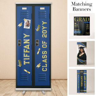 Custom Grad Locker Banner, Graduation Blue Gold Retractable Banner
