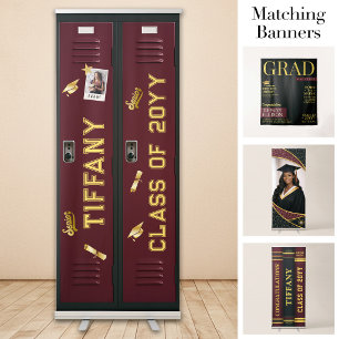 Custom Grad Locker Banner, Graduation Burgundy Retractable Banner
