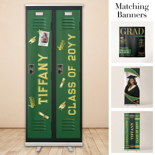 Custom Grad Locker Banner, Graduation Green Gold Retractable Banner