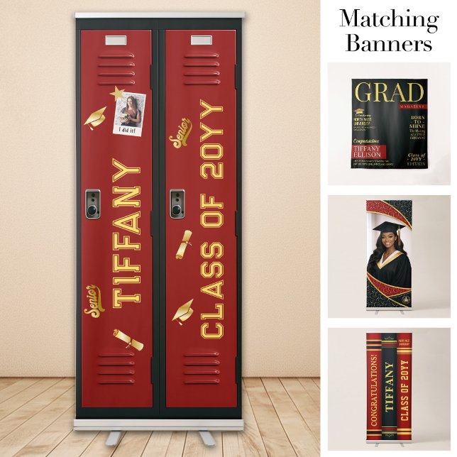 Custom Grad Locker Banner, Graduation Red Gold Retractable Banner (Custom Grad Locker Banner, Graduation Red Gold Retractable Banner)