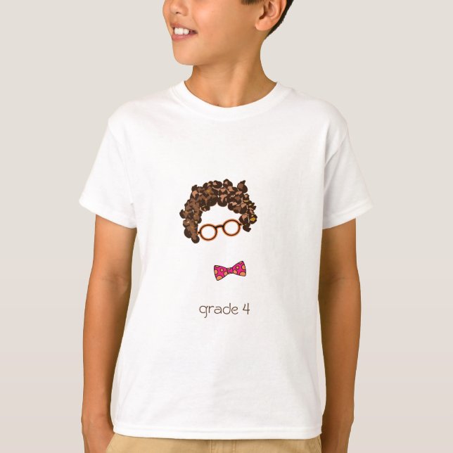 custom grade curly hair boy with glasses T-Shirt (Front)