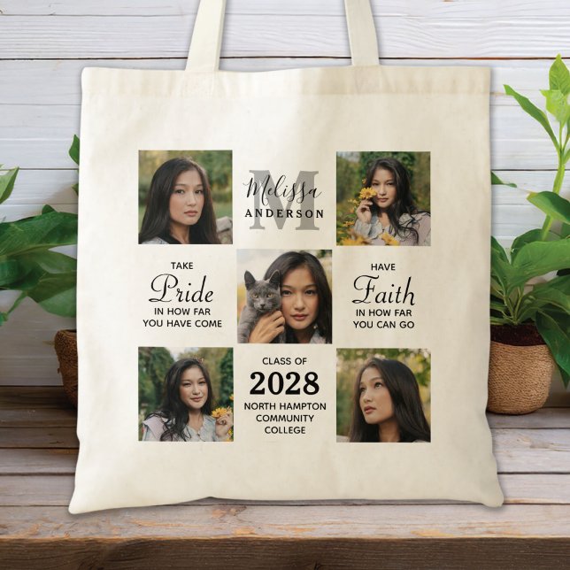 Custom Graduate 5 Photo Collage Graduation Tote Bag (Creator Uploaded)