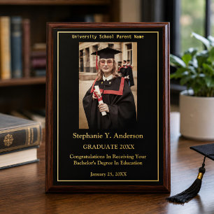 Custom Graduate Graduation Photo Gold Logo Modern Award Plaque