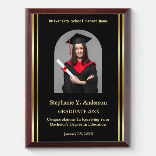 Custom Graduate Graduation Photo Gold Logo Modern Award Plaque