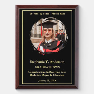 Custom Graduate Graduation Photo Gold Logo Modern Award Plaque