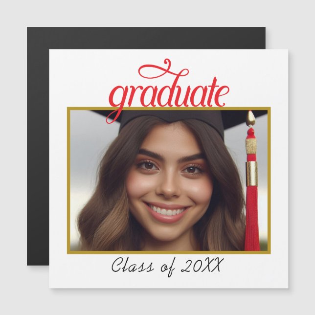Custom Graduate Photo Class Year Fancy Script Magnetic Invitation (Front/Back)