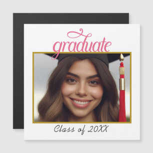 Custom Graduate Photo Class Year Fancy Script Magnetic Invitation