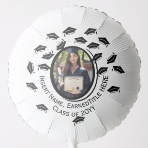 Custom Graduate Photo, Graduation Caps Toss in Air Balloon