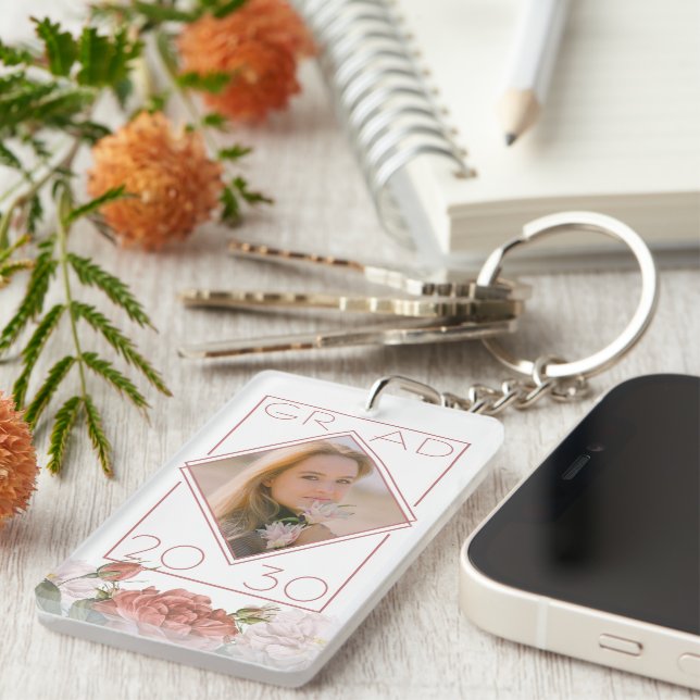 Custom Graduate Photo Keepsake Floral Keychain (Front Right)