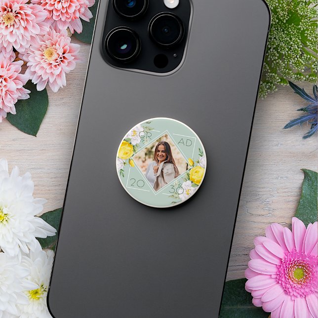 Custom Graduate Photo Keepsake Floral PopSocket (Creator Uploaded)