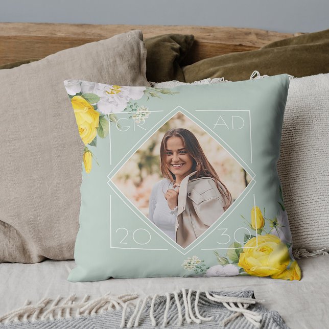 Custom Graduate Photo Keepsake Floral Throw Pillow (Creator Uploaded)