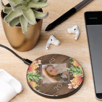 Custom Graduate Photo Keepsake Wildflowers Floral Wireless Charger by CaseConceptCreations at Zazzle