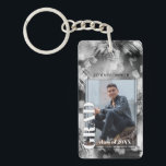 Custom Graduate Photo On Abstract Art Pattern Keychain<br><div class="desc">Unique and trendy graduate photo keychain, framed with a stylish light and dark gray, black and white colored abstract brushstrokes pattern background. With room to customize or personalize with a photo, the name of the graduate, and class graduation year.</div>