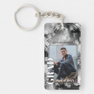 Custom Graduate Photo On Abstract Art Pattern Keychain