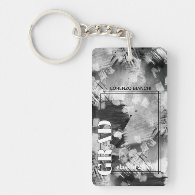 Custom Graduate Photo On Abstract Art Pattern Keychain (Front)