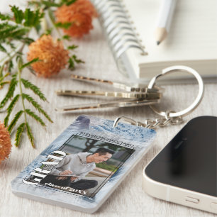 Custom Graduate Photo On Abstract Art Pattern Keychain