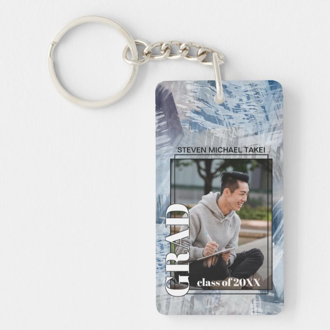 Custom Graduate Photo On Abstract Art Pattern Keychain (Front)