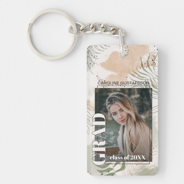 Custom Graduate Photo On Abstract Art Pattern Keychain (Front)