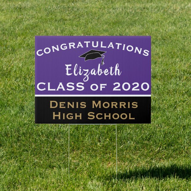 Custom Graduation 2020 Purple and Black Lawn Sign (Insitu)