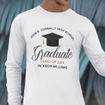 Custom Graduation 2024 Graduate Long Sleeve T-Shirt<br><div class="desc">This trendy custom senior graduation long sleeve t-shirt features chic black typography under your high school or college name for the class of 2024. Customize with your name and year under the lovely cursive script that reads graduate for a great modern graduation keepsake. Commemorative long sleeved tee gift for senior...</div>
