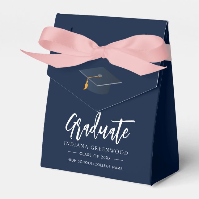 Custom Graduation 2026 Navy Blue Party Favor Boxes (Front Side)