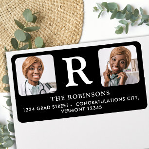 Custom Graduation 2 Photo Monogram Return Address  Label