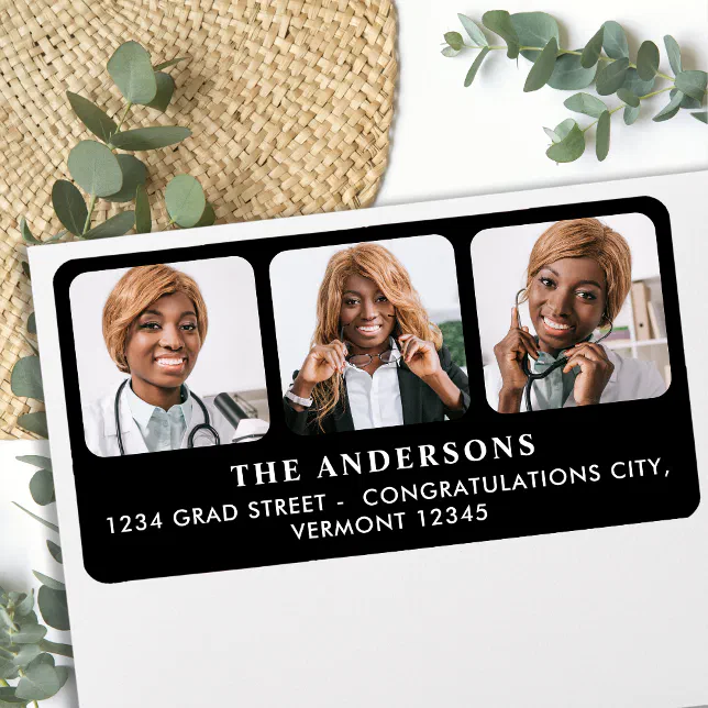 Graduation Musicaddress Labels Custom Graduation 3 Photo Graduate Return Address Label | Zazzle