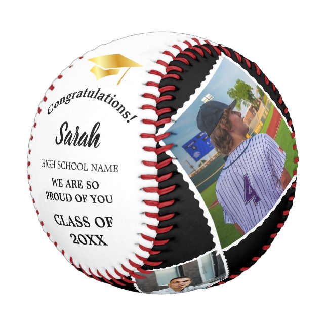 Custom Graduation 4 Photo Class Of 2025 | Gold Baseball (Angled)