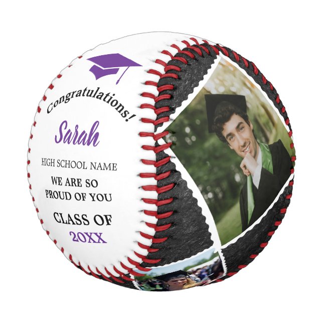 Custom Graduation 4 Photo Class Of 2025 | Purple Baseball (Angled)
