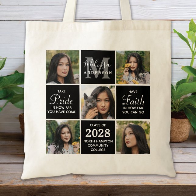 Custom Graduation 5 Photo Collage Graduate Tote Bag (Creator Uploaded)