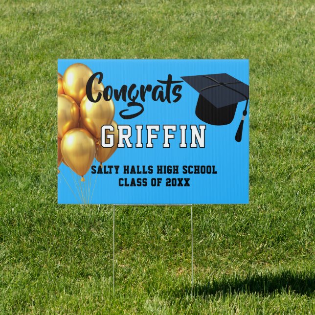 Custom Graduation Announcement Yard Sign Blue (Insitu)