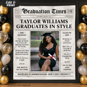 Custom Graduation Banner, Newspaper Graduation Tapestry