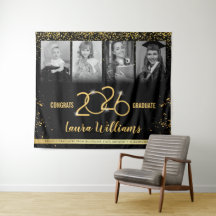 Custom Graduation Banner Photo Collage Black Gold