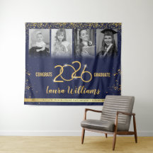 Custom Graduation Banner Photo Collage Blue Gold