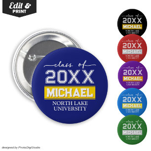 Custom Graduation Button with Name & School