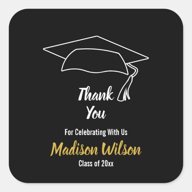 Custom Graduation Cap Graduation Thank You Square Sticker (Front)