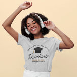 Custom Graduation Class of 2024 School Name T-Shirt<br><div class="desc">This cool custom senior graduation t-shirt features chic black typography under a high school or college name for the class of 2024. Customize with your name and year under the lovely calligraphy that reads graduate for a great graduation keepsake tee. Commemorative shirt gift for seniors.</div>