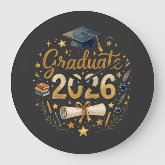 Custom Graduation Class of 2026 Personalized Famil Large Clock (Front)