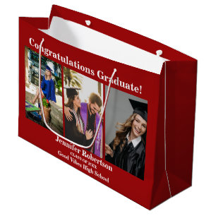 Custom Graduation Class of 3 Photo Collage Name  Large Gift Bag