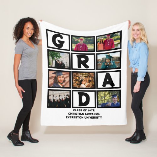 Custom Graduation Class Of Year 8 Photo Collage  Fleece Blanket