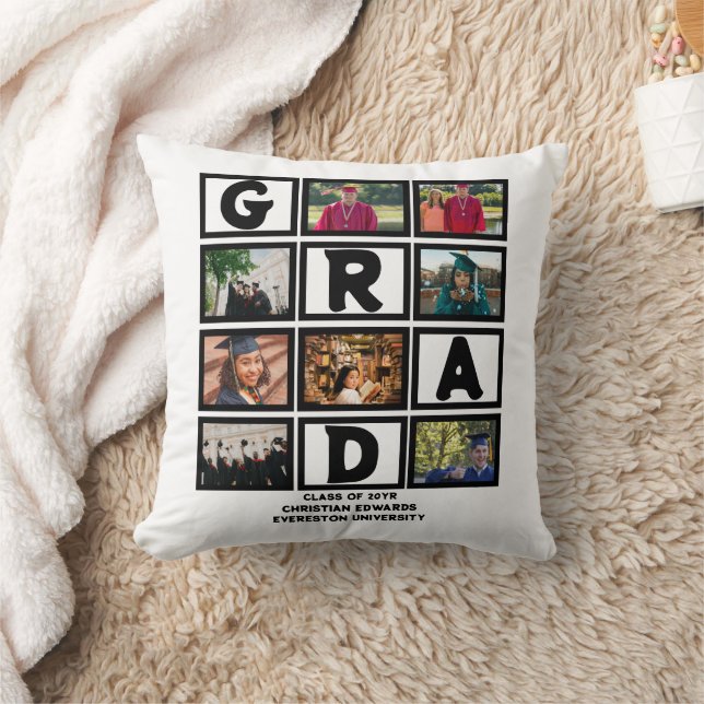 Custom Graduation Class Of Year 8 Photo Collage Throw Pillow (Blanket)