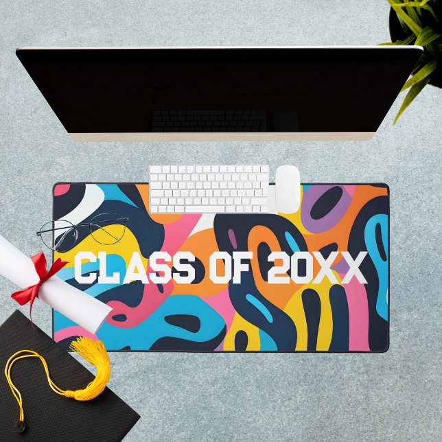 Custom Graduation Class Year Colorful Desk Mat (Colorful Abstract Graduation Class XXL Computer Desk Mat)