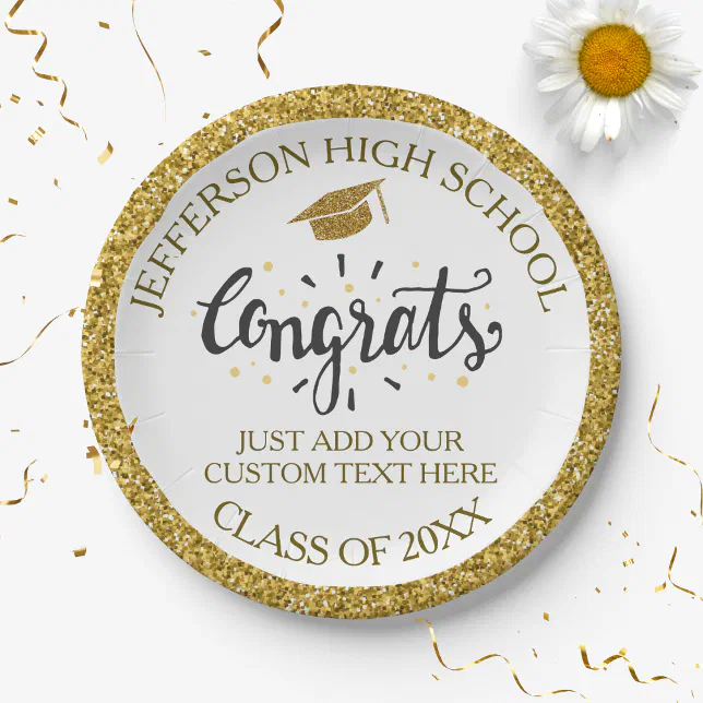 Custom Graduation Congrats Grad Gold Class of 20XX Paper Plates | Zazzle