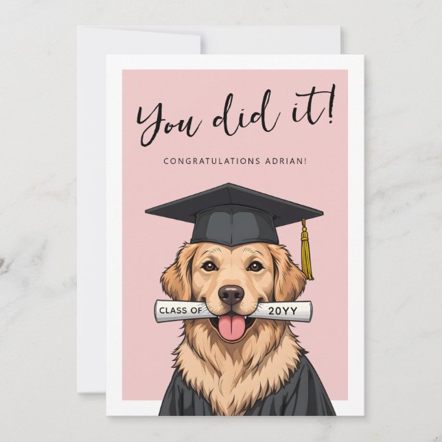 Custom Graduation Cute Golden Retriever Card | Zazzle
