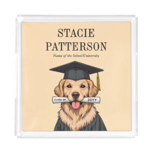 Custom Graduation Cute Golden Retriever Dog Acrylic Tray